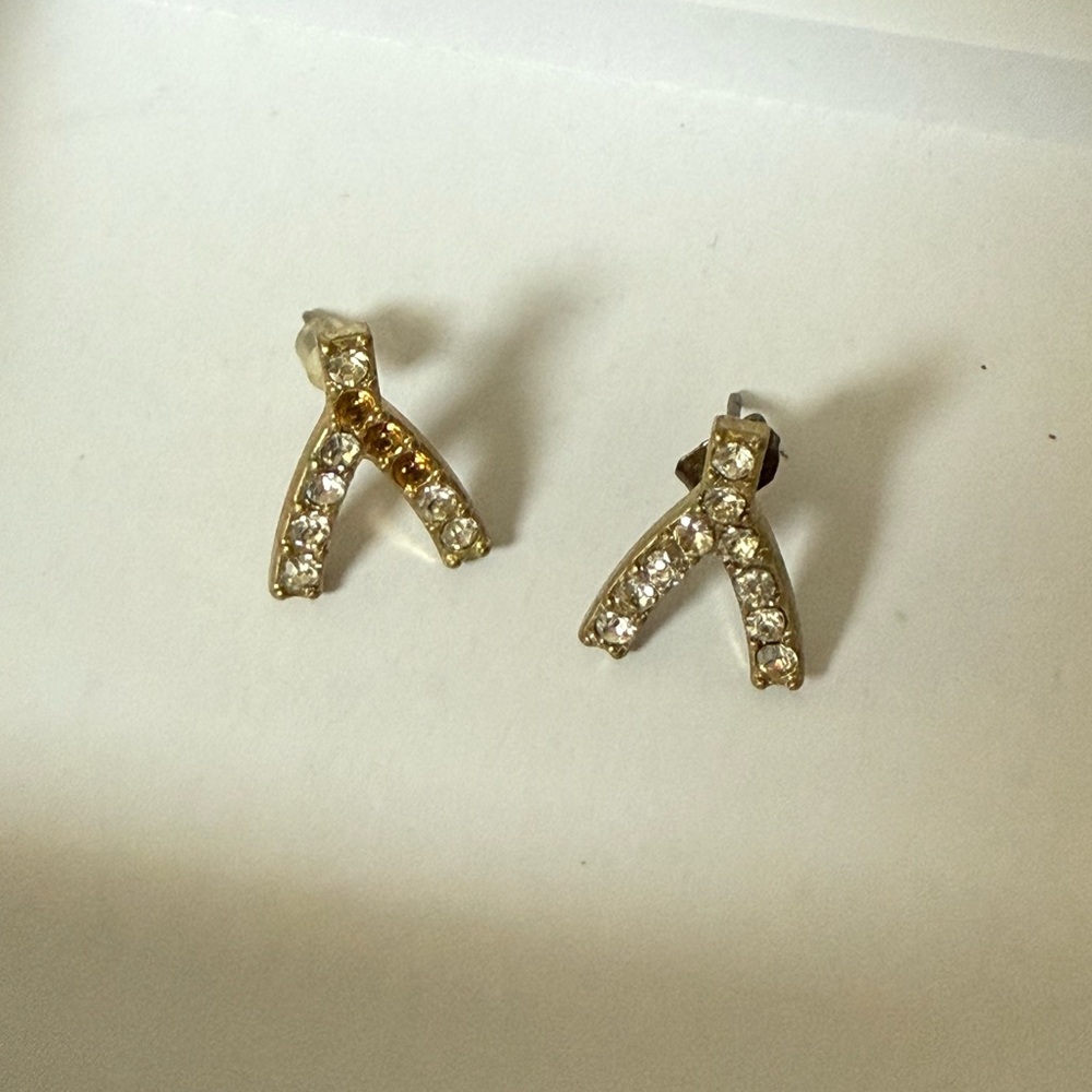 Wishbone Gold and Silver Crystal Earrings